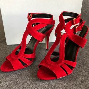 Red Suede Trellis Sandals